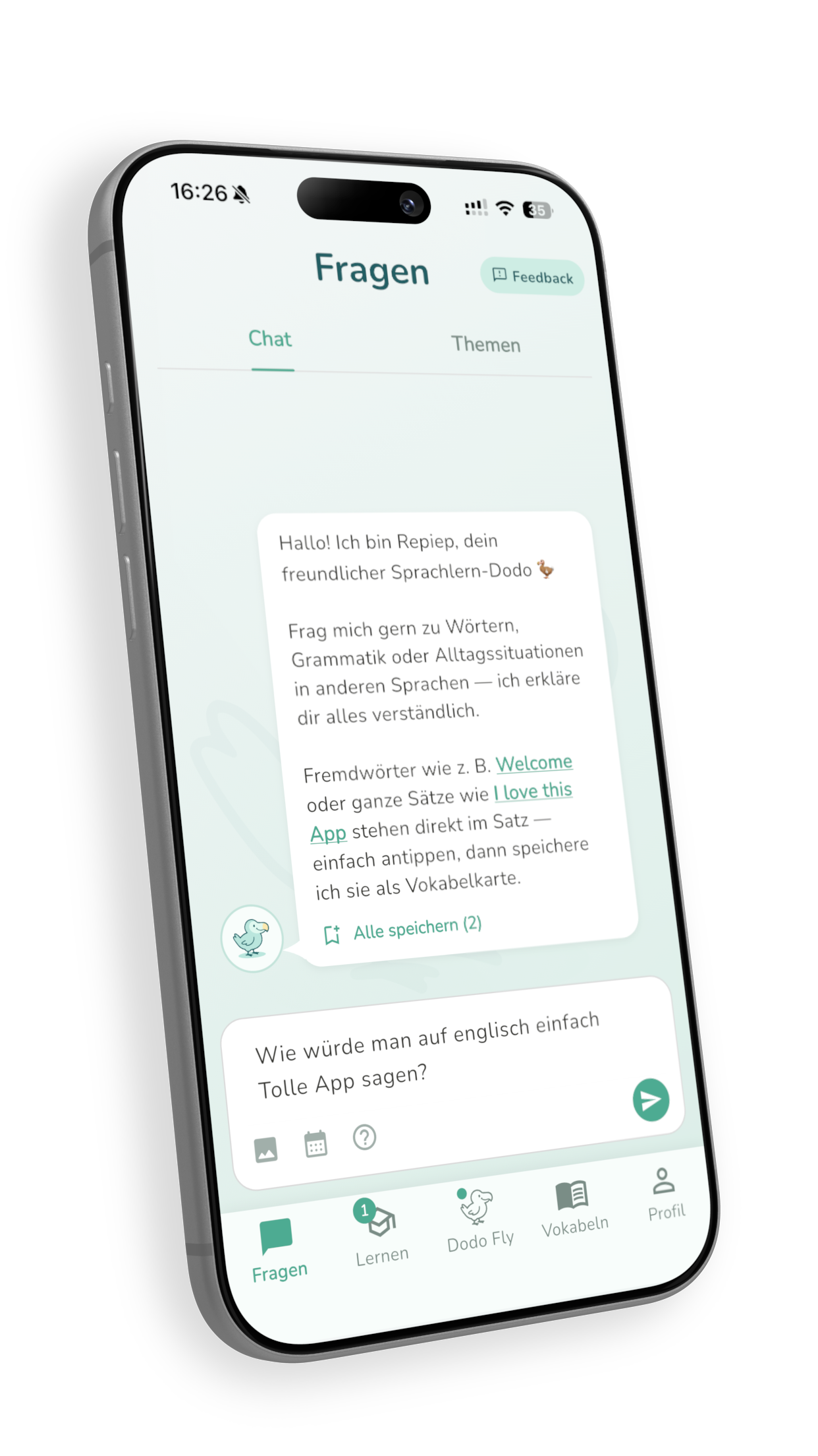Chat mit KI und Vokabeln speichern